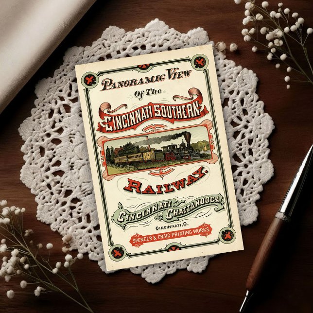 Vintage Ornate Cincinnati Train Route Advertising Postkarte (Von Creator hochgeladen)