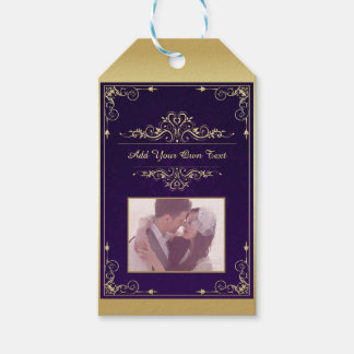 Vintage Ornate Elegant Purple Damask Custom Photo Geschenkanhänger