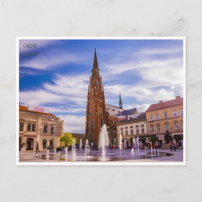 Vintage Osijek Kroatien Stadt Kathedrale Postkarte (Vorderseite)