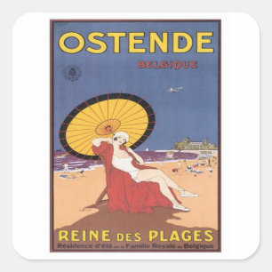 Vintage Ostende Belgien Quadratischer Aufkleber