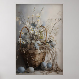 Vintage Oster-Blumenkorb-Druck, Farmhouse Poster