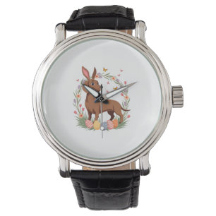 Vintage-Oster-Dachshund-Hase-Hund mit floralem Ei Armbanduhr