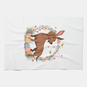 Vintage-Oster-Dachshund-Hase-Hund mit floralem Ei Geschirrtuch