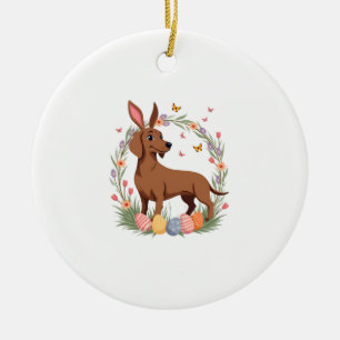 Vintage-Oster-Dachshund-Hase-Hund mit floralem Ei Keramik Ornament
