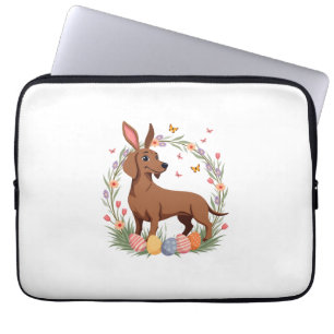 Vintage-Oster-Dachshund-Hase-Hund mit floralem Ei Laptopschutzhülle