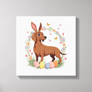 Vintage-Oster-Dachshund-Hase-Hund mit floralem Ei Leinwanddruck