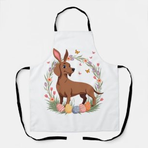 Vintage-Oster-Dachshund-Hase-Hund mit floralem Ei Schürze