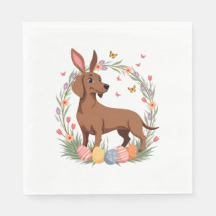 Vintage-Oster-Dachshund-Hase-Hund mit floralem Ei Serviette
