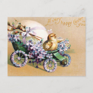 Vintage-Oster-Ei-Küken-Blumen-Blüten Postkarte