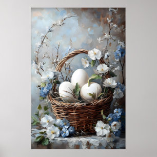 Vintage-Oster-Eier-Blumenkorb-Druck, Frühling Poster