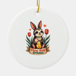 Vintage-Oster-Faultier-Hase-Frühlingsblumen-Shirt  Keramik Ornament