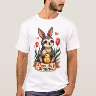 Vintage-Oster-Faultier-Hase-Frühlingsblumen-Shirt T-Shirt
