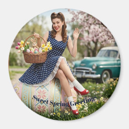 Vintage-Oster-Pin-Up-Magnet | Süßer Frühling Magnet