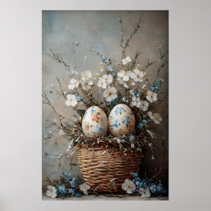 Vintage Osterblumenkorb Druck, Bauernhaus Poster