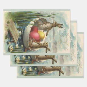 Vintage Osterbrunnen in einem Boot mit Ostereiern Geschenkpapier Set