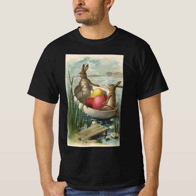 Vintage Osterbrunnen in einem Boot mit Ostereiern T-Shirt (Vorderseite)