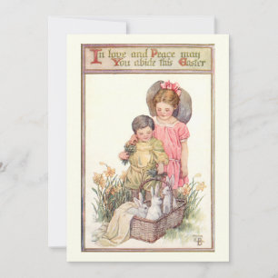 Vintage Osterbrunnen und Friedensbotschaft Feiertagskarte