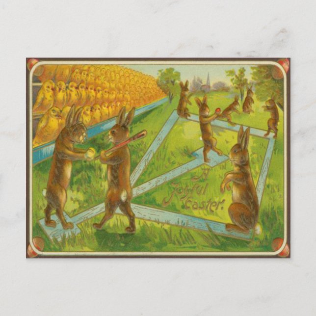 Vintage Osterbrunnens spielen Baseball-Chicks Feiertagspostkarte (Vorderseite)