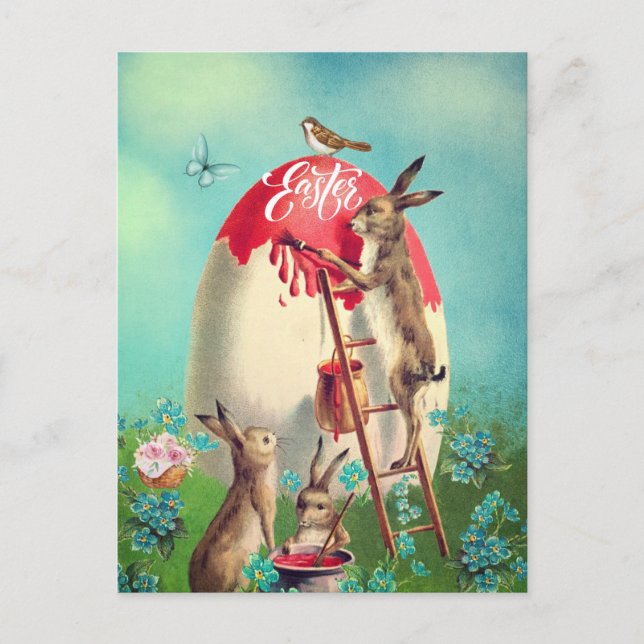 Vintage Osterbrunnens und ein Rieseneierurlaub Postkarte (Vorderseite)