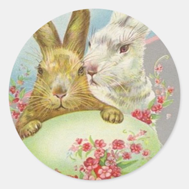 Vintage Osterbünen mit Ostereierkarte Runder Aufkleber (Vorderseite)