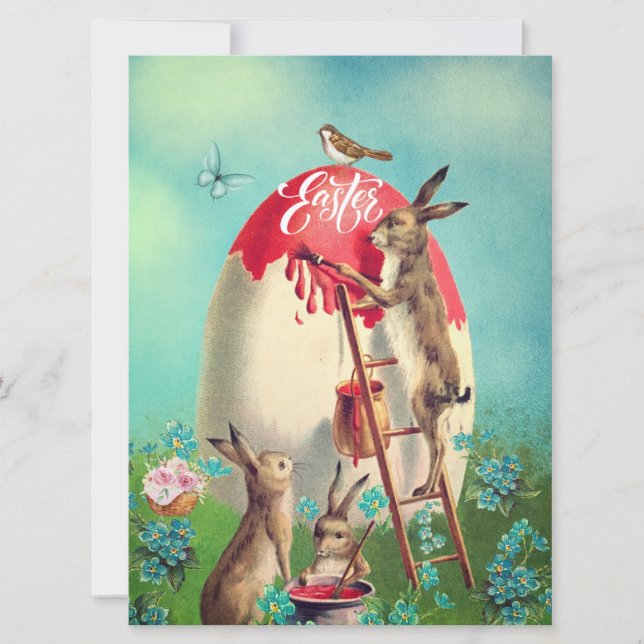 Vintage Osterbünen und ein Rieseneier Feiertagskarte (Vorderseite)