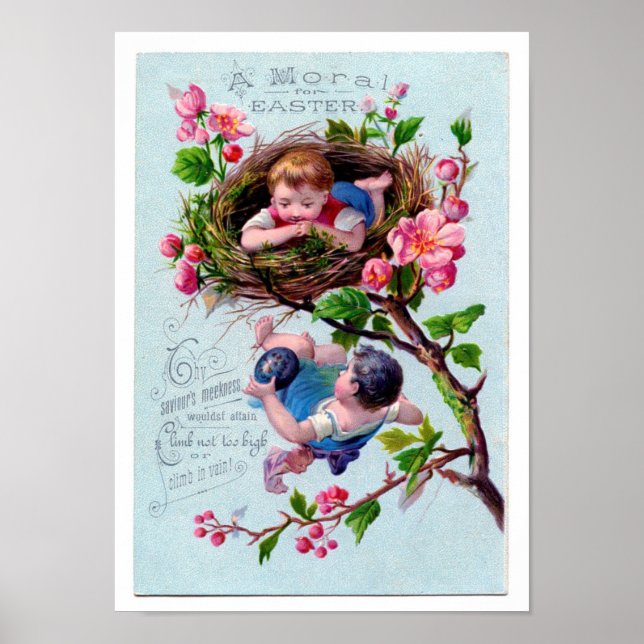 Vintage Osterdarstellung in Blau Poster (Vorne)