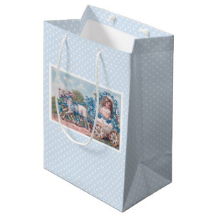 Vintage Osterdarstellung mit Mädchen und Lämmern Mittlere Geschenktüte