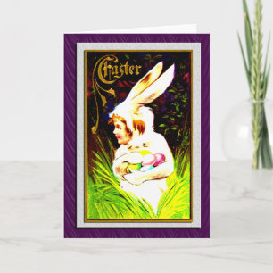 VINTAGE OSTEREI-HASE KIND FEIERTAGSKARTE