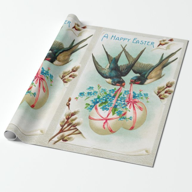 Vintage Ostereier aus Schwalben Geschenkpapier (Ungerollt)