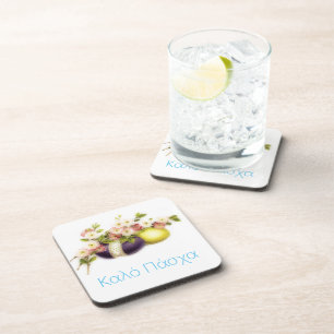 Vintage Ostereier mit Kirschblüten und griechische Getränkeuntersetzer