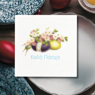 Vintage Ostereier mit Kirschblüten und griechische Serviette