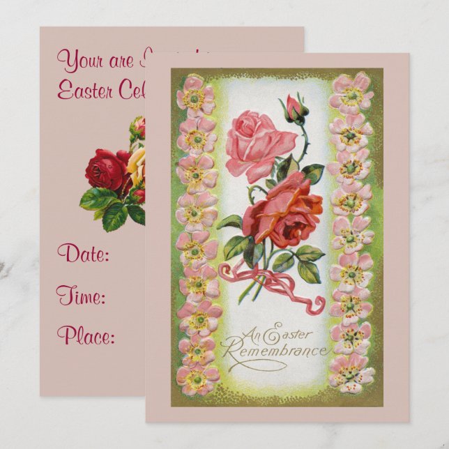 Vintage Osterfeiertage Rose Einladung (Vorne/Hinten)