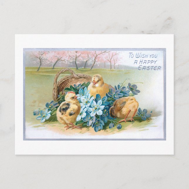 Vintage Osterfloral mit Chicks Postkarte (Vorderseite)
