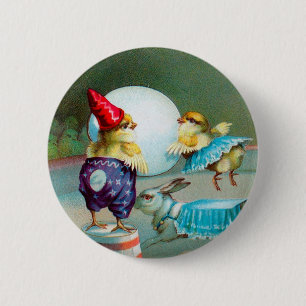 Vintage Ostergruß wünscht Chicks Circus Button