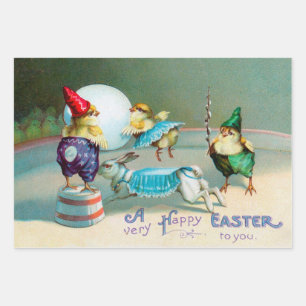 Vintage Ostergruß wünscht Chicks Circus Geschenkpapier Set