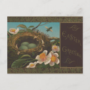 Vintage: Ostergrüße mit Biene, Blume, Eiern Postkarte