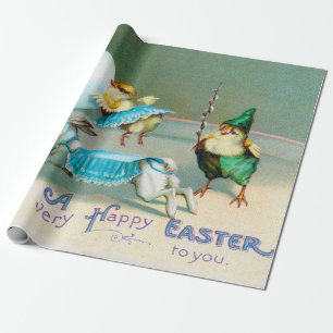 Vintage-Ostergrüße Wünsche Küken Zirkus Geschenkpapier