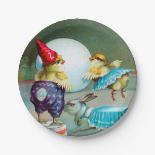 Vintage-Ostergrüße Wünsche Küken Zirkus Pappteller