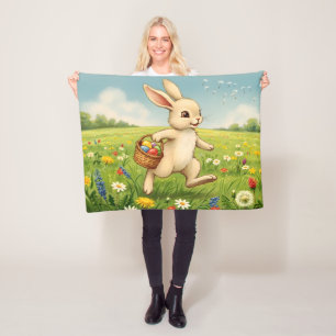 Vintage Osterhase auf einer Frühlingswiese Fleecedecke