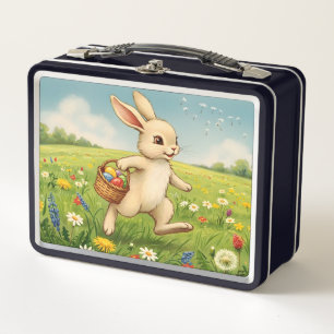 Vintage Osterhase auf einer Frühlingswiese  Metall Brotdose