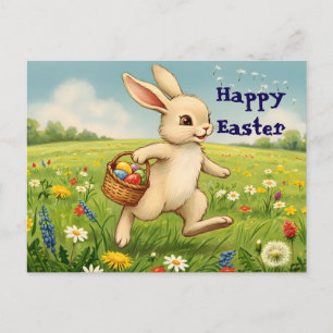 Vintage Osterhase auf Frühlingswiese Feiertagspostkarte