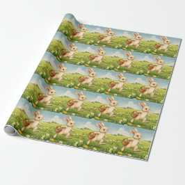 Vintage Osterhase auf Frühlingswiese Geschenkpapier