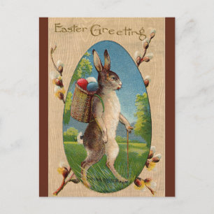 Vintage-Osterhase-beim-Wandern Postkarte