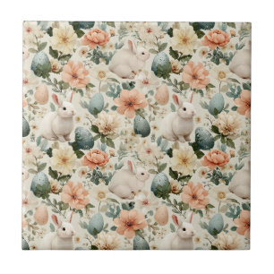 Vintage-Osterhase-Blumen (10) Fliese