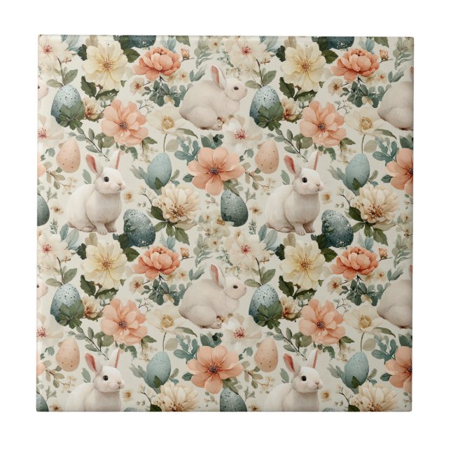 Vintage-Osterhase-Blumen (10) Fliese (Vorderseite)