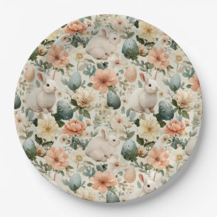 Vintage-Osterhase-Blumen (10) Pappteller
