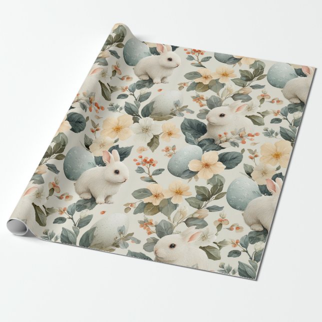 Vintage-Osterhase-Blumen (6) Geschenkpapier (Ungerollt)