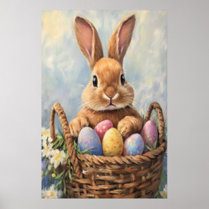 Vintage-Osterhase-Druck, Pastell-Kinderzimmer Poster