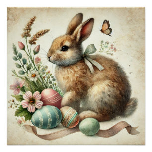 Vintage-Osterhase-Hase-Ei-Aquarell Poster
