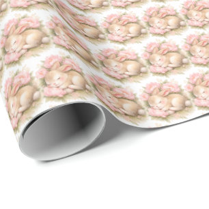 Vintage-Osterhase-Hase-Rosa-Wasserfarbe Geschenkpapier